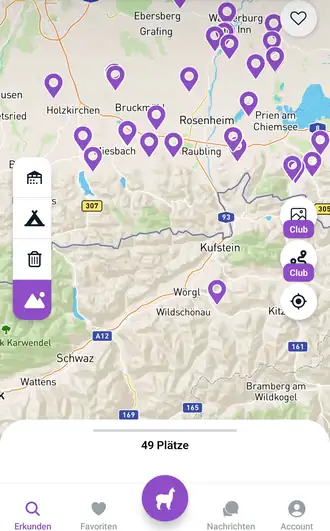 Alpacacamping-App: Stellplätze bei Gastgebern auf der Karte