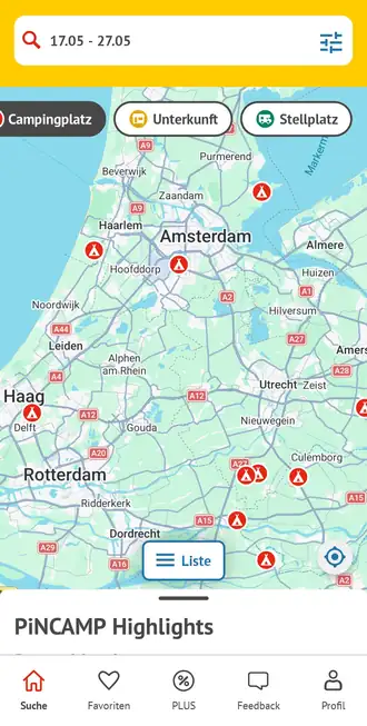 PiNCAMP-App: Campingplatz-Suche mit Reisedaten