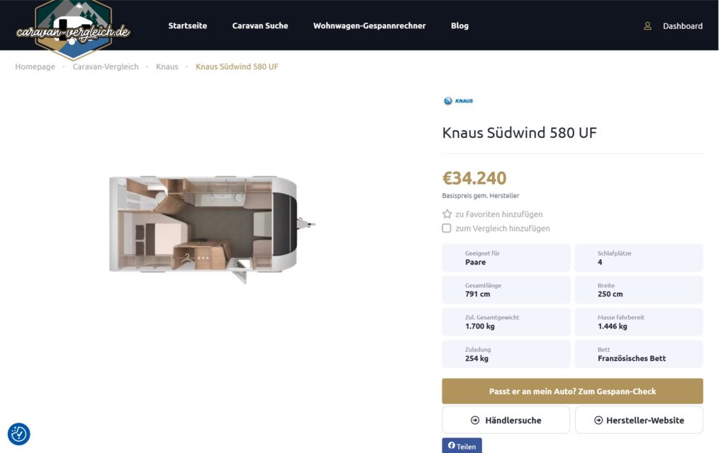 Detailseite mit Grundriss und technischen Daten
